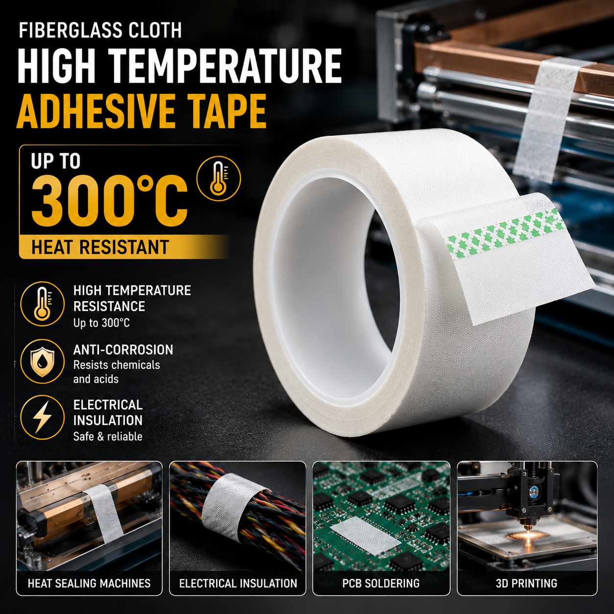 White Glass Cloth Tape Heat Resistant Insulation Fiberglass Adhesive Tape for Electrical Industrial Protection
